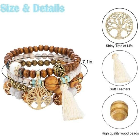 Tree of life boho beaded bracelet set for women multilayer stackable jewelry gif - Picture 3 of 6